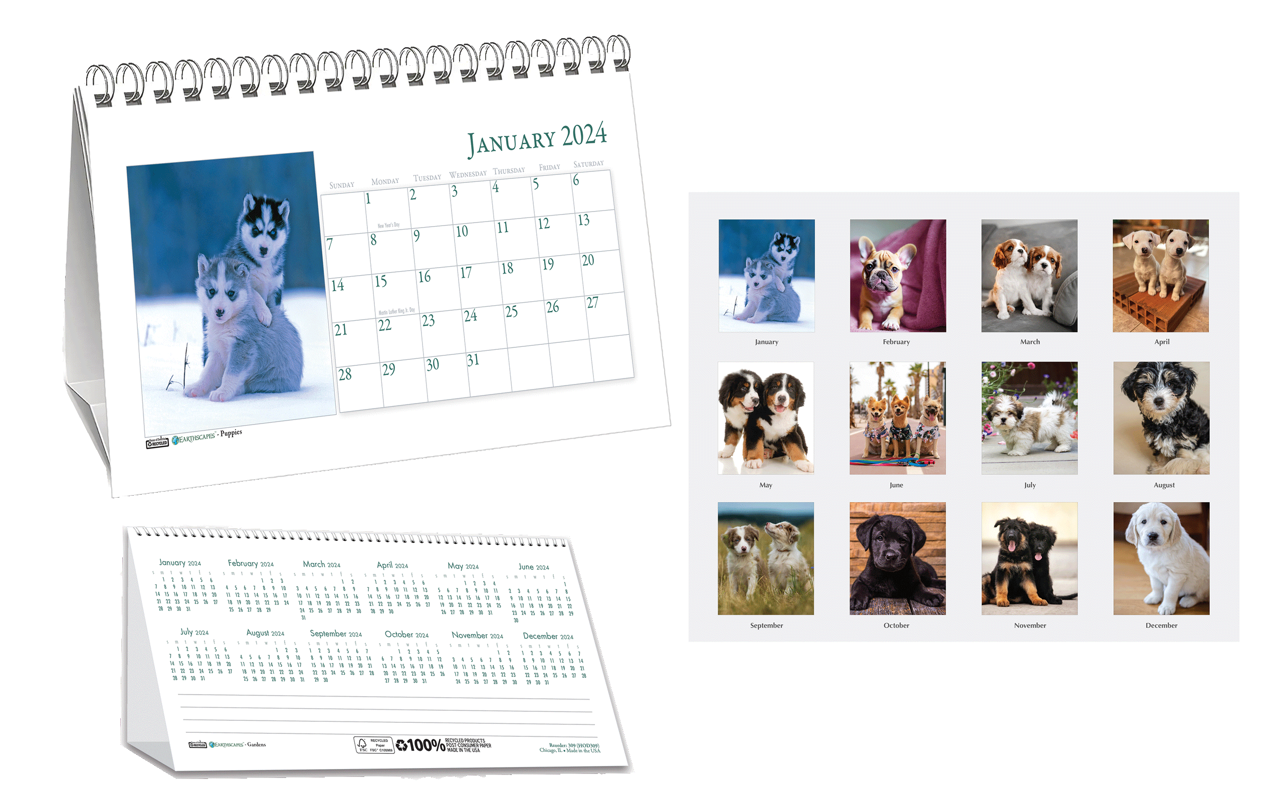 Desktop Tent Calendar Puppies